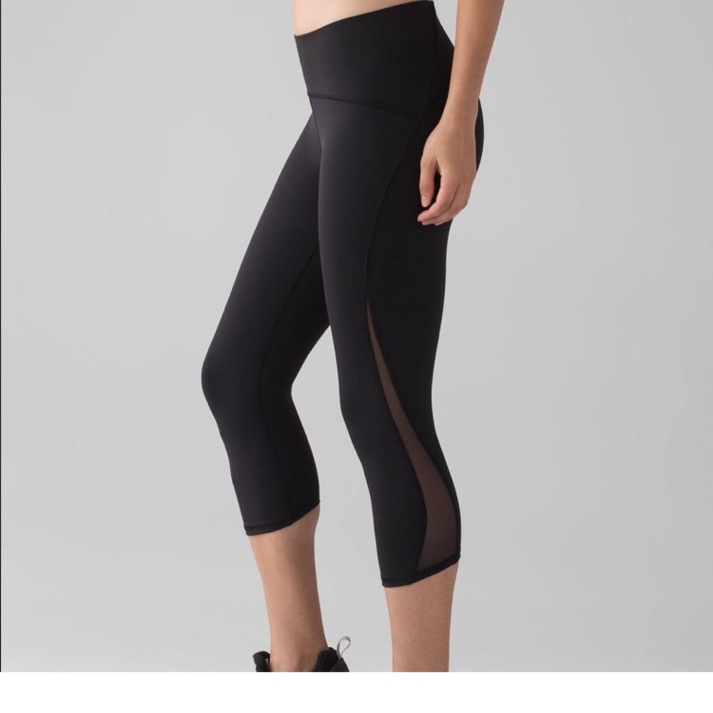 Lululemon High Rise Cropped Black Mesh Leggings